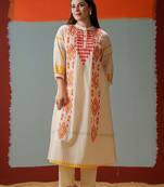 Cotton Print A Line Kurta With Solid Trouser