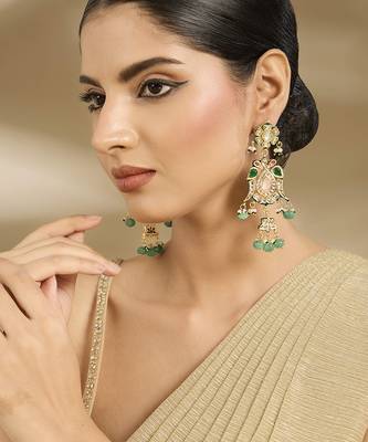 Gold plated mint green polki danglers 1