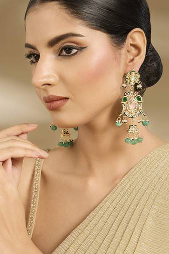 Gold plated mint green polki danglers
