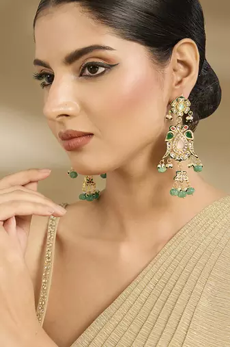 Gold plated mint green polki danglers