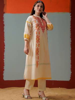 Cotton Print A Line Kurta With Solid Trouser 3