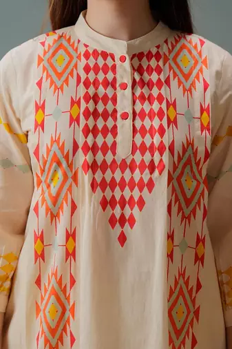 Cotton Print A Line Kurta With Solid Trouser