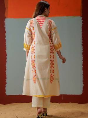 Cotton Print A Line Kurta With Solid Trouser 7