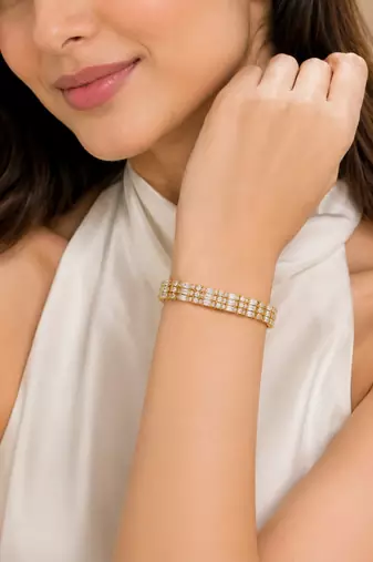 18k gold plated triple row baguette cz tennis bracelet