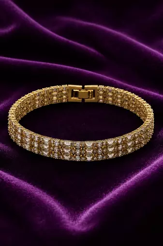 18k gold plated triple row baguette cz tennis bracelet