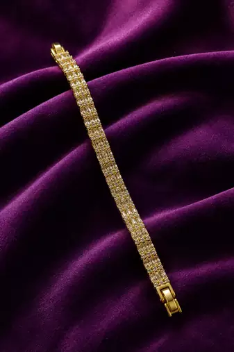 18k gold plated triple row baguette cz tennis bracelet