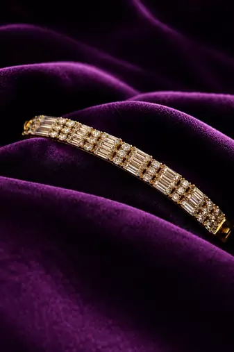 18k gold plated triple row baguette cz tennis bracelet