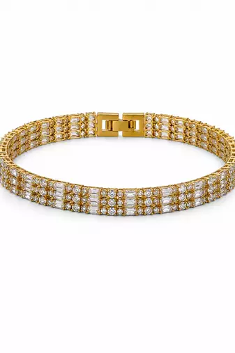 18k gold plated triple row baguette cz tennis bracelet