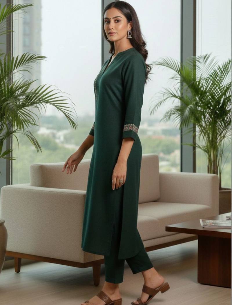 Women Ethnic Motifs Embroidered Regular Thread Work Kurta with Trousers