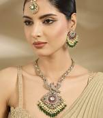 Gold plated green polki pendant necklace set