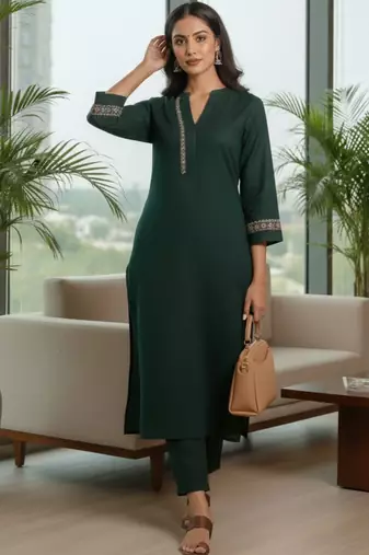 Women Ethnic Motifs Embroidered Regular Thread Work Kurta with Trousers