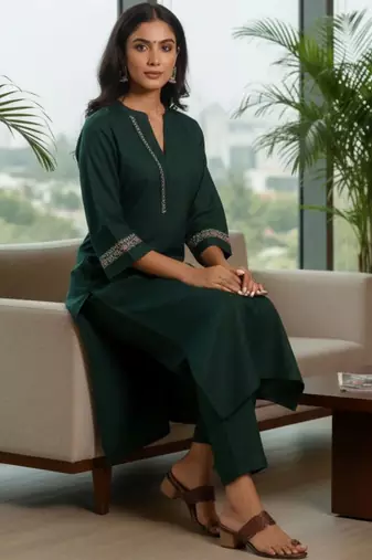 Women Ethnic Motifs Embroidered Regular Thread Work Kurta with Trousers