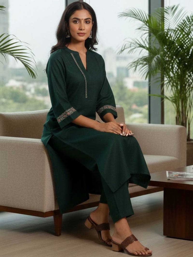 Women Ethnic Motifs Embroidered Regular Thread Work Kurta with Trousers