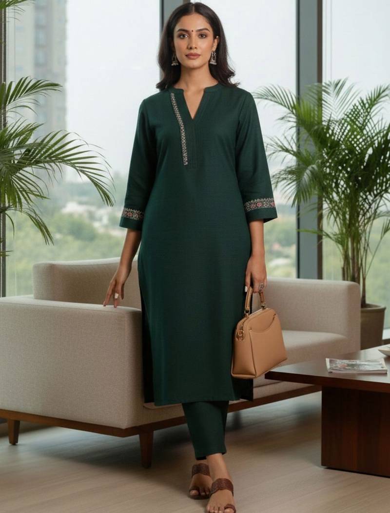 Women Ethnic Motifs Embroidered Regular Thread Work Kurta with Trousers