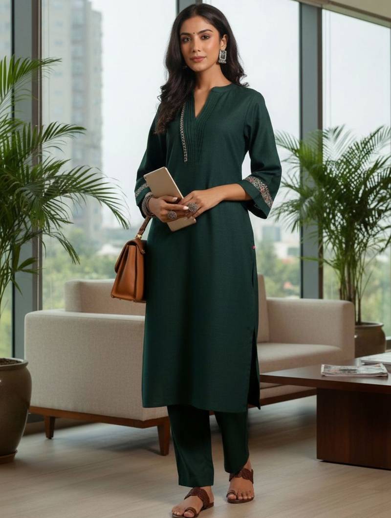 Women Ethnic Motifs Embroidered Regular Thread Work Kurta with Trousers
