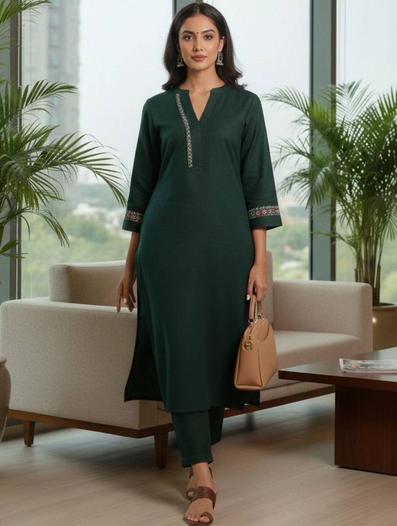 Women Ethnic Motifs Embroidered Regular Thread Work Kurta with Trousers