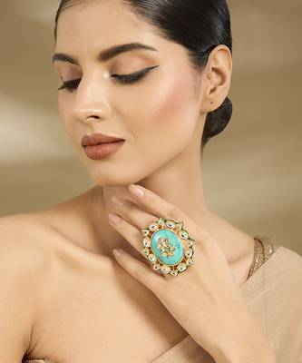 Gold plated turquoise stone kundan ring 1