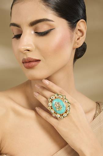 Gold plated turquoise stone kundan ring