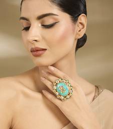 Gold plated turquoise stone kundan ring