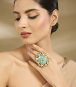 Gold plated turquoise stone kundan ring