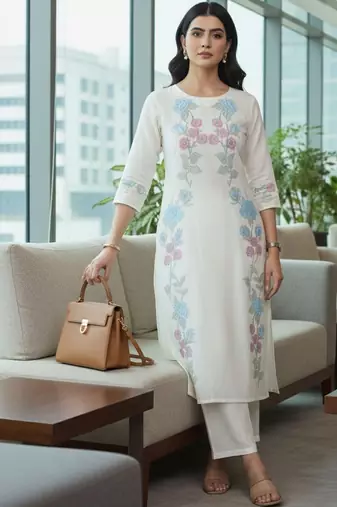Women Floral Embroidered Regular Thread Work Kurta with Trousers