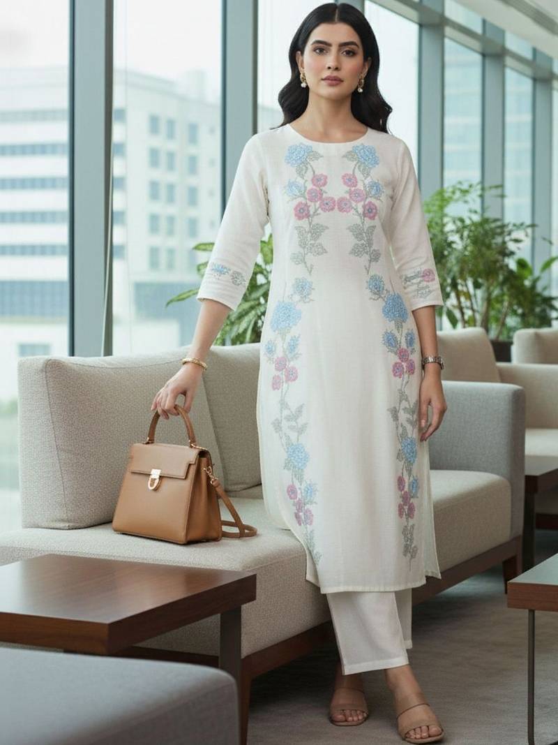 Women Floral Embroidered Regular Thread Work Kurta with Trousers
