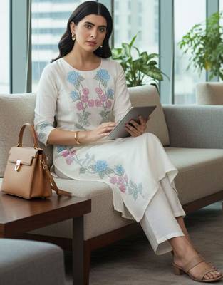 Women Floral Embroidered Regular Thread Work Kurta with Trousers 4