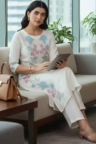 Women Floral Embroidered Regular Thread Work Kurta with Trousers