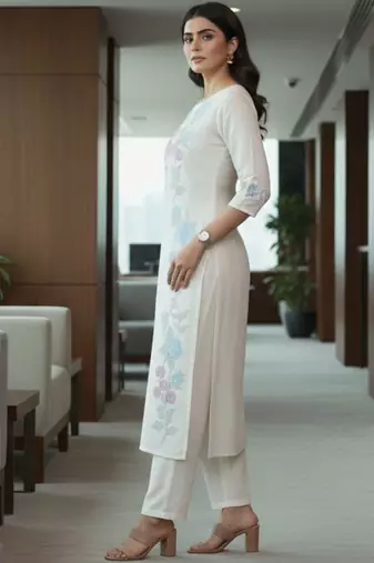 Women Floral Embroidered Regular Thread Work Kurta with Trousers