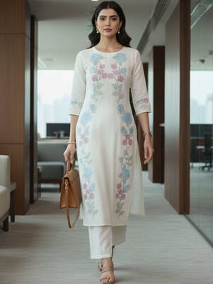 Women Floral Embroidered Regular Thread Work Kurta with Trousers 6