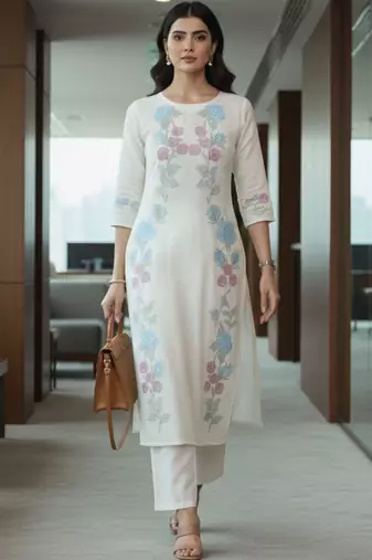 Women Floral Embroidered Regular Thread Work Kurta with Trousers
