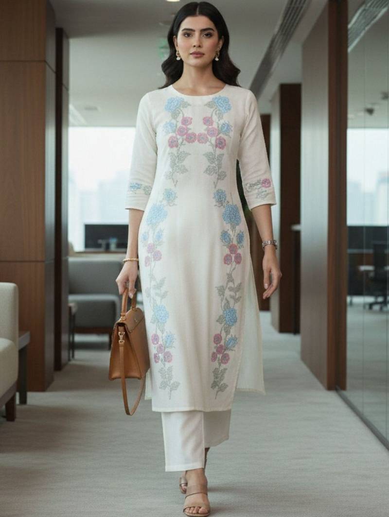Women Floral Embroidered Regular Thread Work Kurta with Trousers