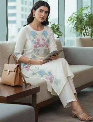 Women Floral Embroidered Regular Thread Work Kurta with Trousers 7