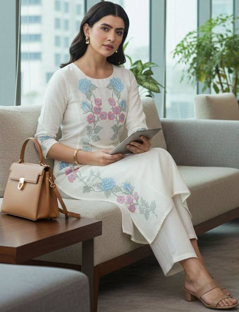 Women Floral Embroidered Regular Thread Work Kurta with Trousers