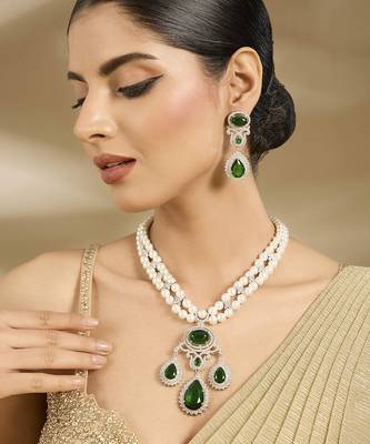 Silver plated green stones necklace set 1