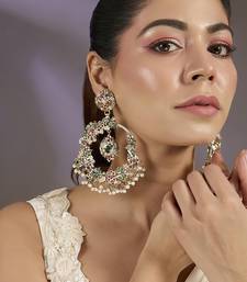 Gold plated multicolor polki chandbali earrings
