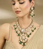 Gold plated kundan green pearl necklace set