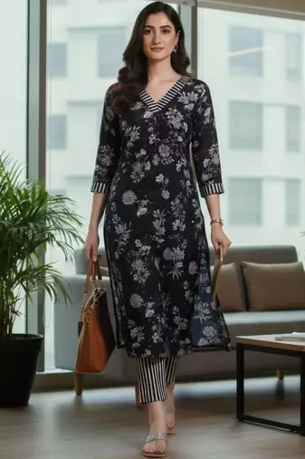 Women Floral Printed Regular Kurta with Trousers