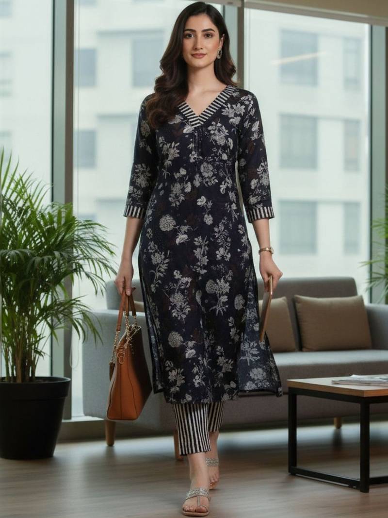 Women Floral Printed Regular Kurta with Trousers