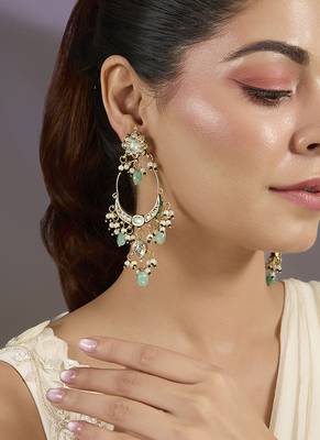 Gold plated mint green hoop earrings 1
