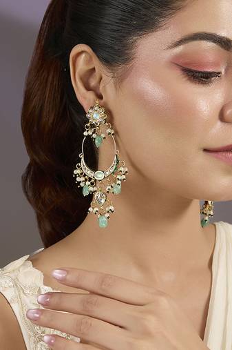 Gold plated mint green hoop earrings
