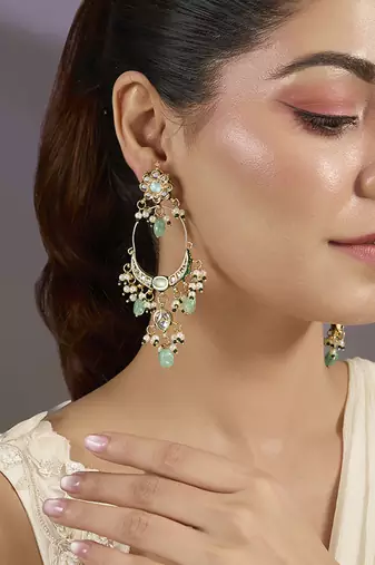 Gold plated mint green hoop earrings