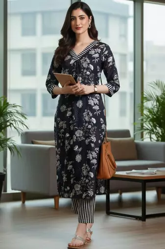 Women Floral Printed Regular Kurta with Trousers