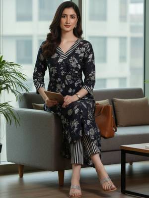 Women Floral Printed Regular Kurta with Trousers 3