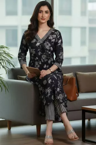 Women Floral Printed Regular Kurta with Trousers