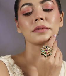 Gold plated multicolor stones floral rings