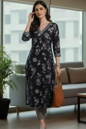 Women Floral Printed Regular Kurta with Trousers