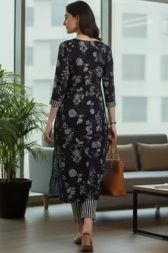Women Floral Printed Regular Kurta with Trousers