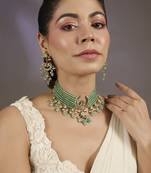 Gold plated green beaded choker set