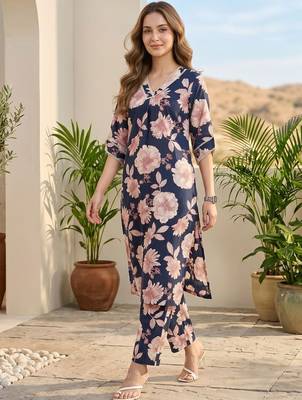 Women Floral Printed Regular Thread Work Pure Cotton Kurta with Trousers 1